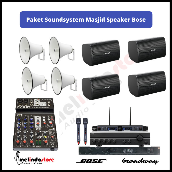 Paket Sound System Masjid Indoor Outdoor Speaker Bose Surface | 150m2